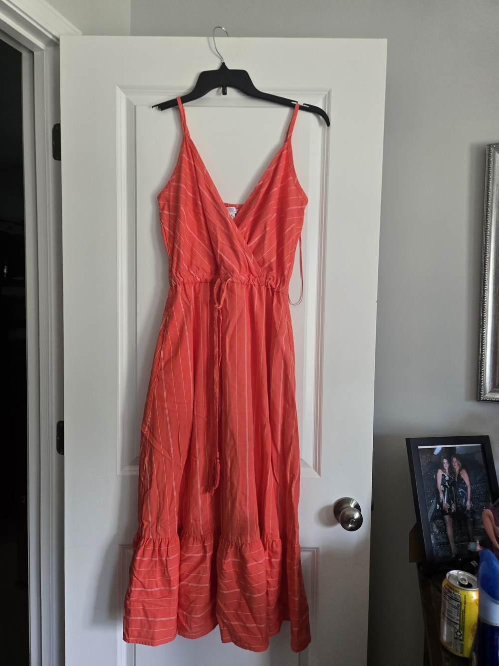 Time and Tru Coral Stripe Maxi Dress with V-Neck